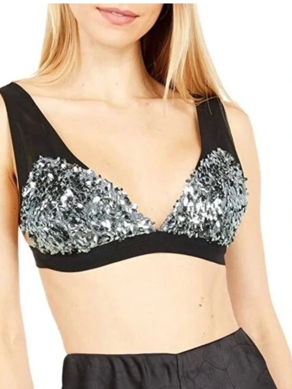 Free People "Let It Shine" bralette ,plunging neckline adorned w/sequins sz L.